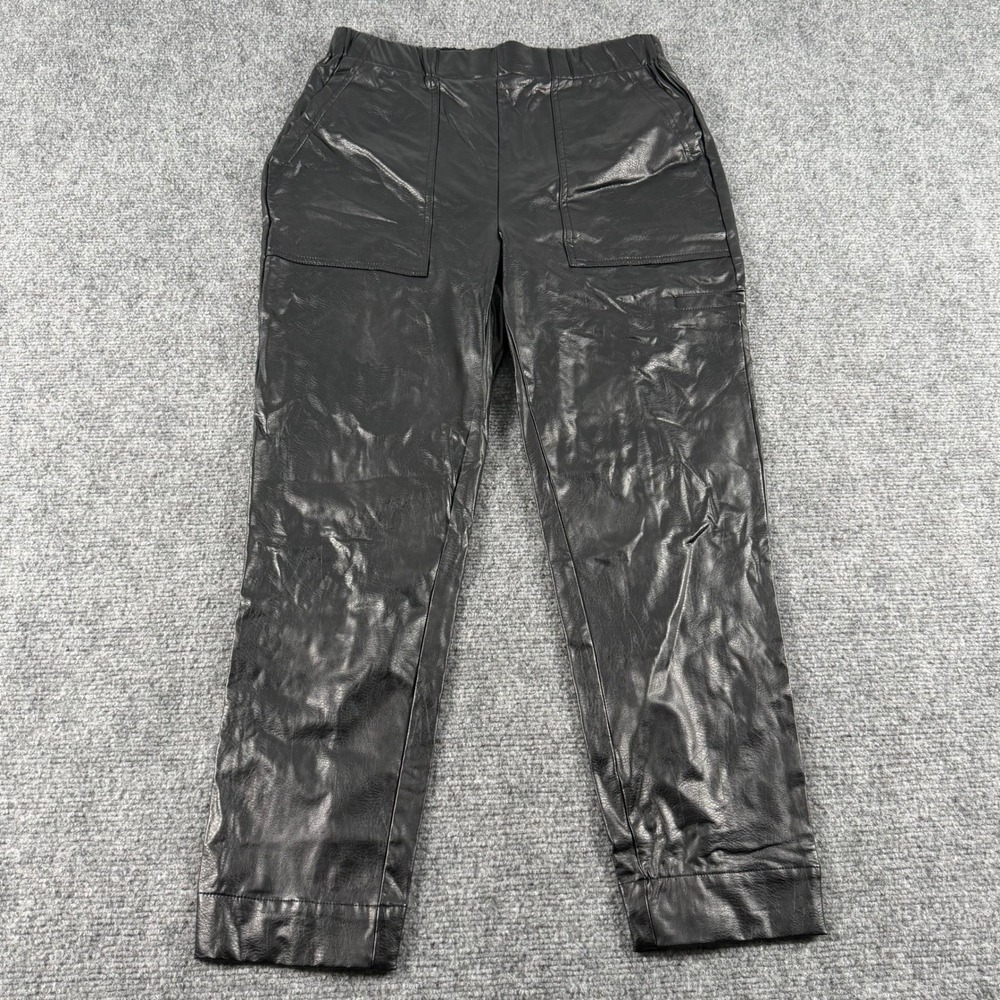 Lysse Faux Leather Joggers Womens Small Black Elastic Waist Utility Patch Pocket